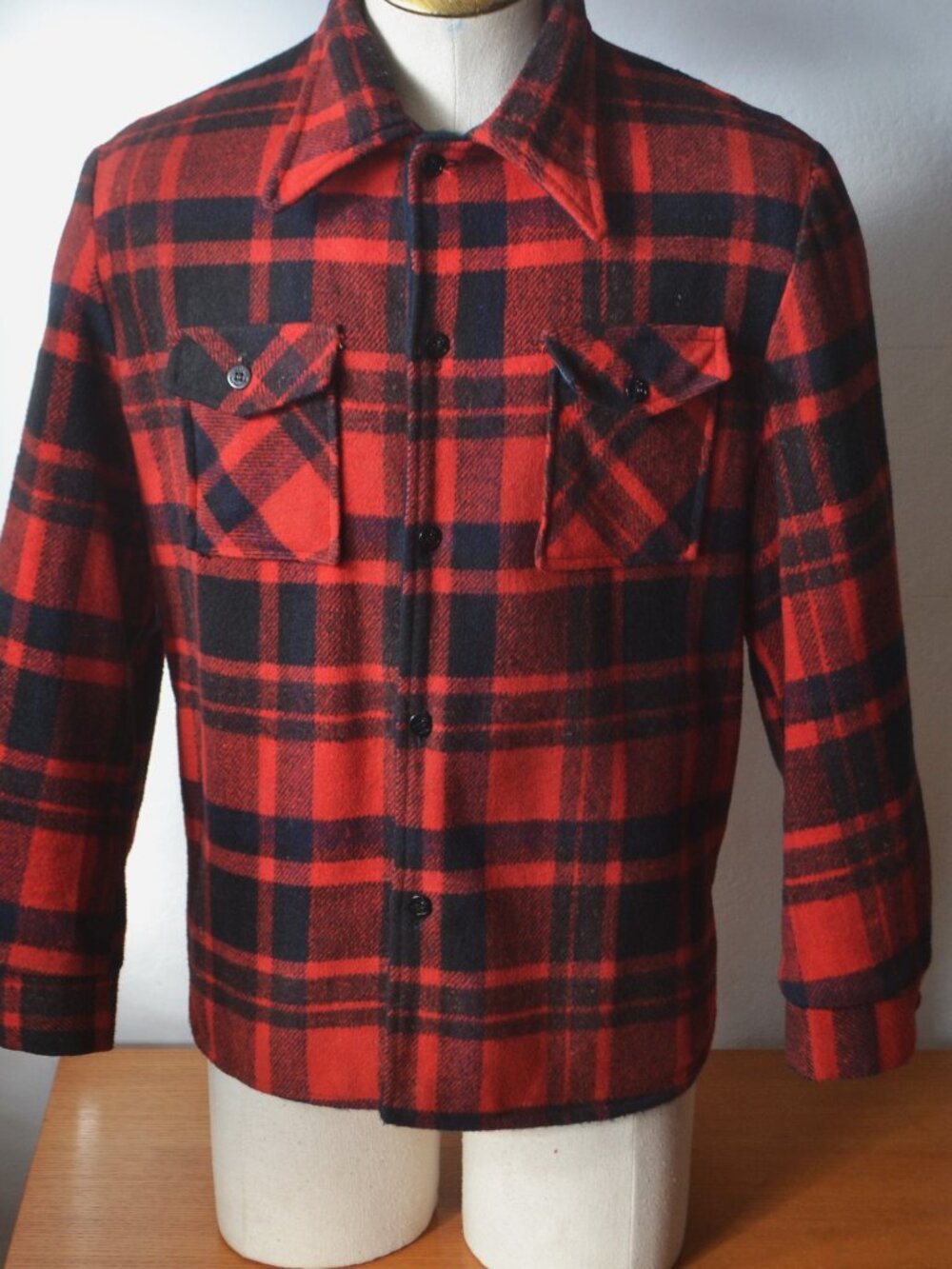 Vintage Wool Plaid CPO Shirt Jacket: Faux Fur Lined, Size 44